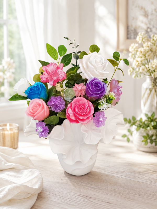 🌸 Vase en Céramique Blanche avec Composition Florale en Résine – Décoration Élégante et Intemporelle 🌸