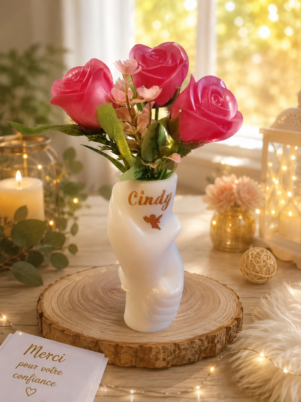 Vase Signature & Roses Éternelles en Résine – Personnalisation Exclusive