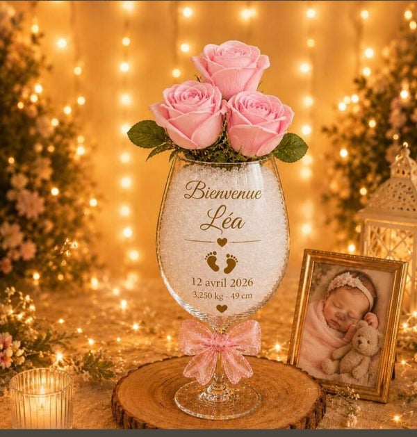 Verre décoratif avec prénom – Cadeau bébé fille ou garçon