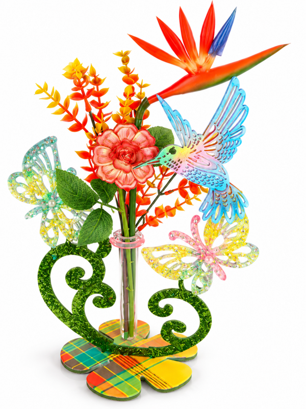 🦋 Composition Florale Artistique avec Colibri et Papillons