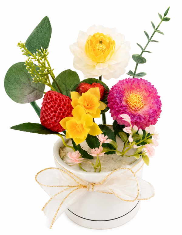 🌸 Composition florale en résine avec fraise décorative
