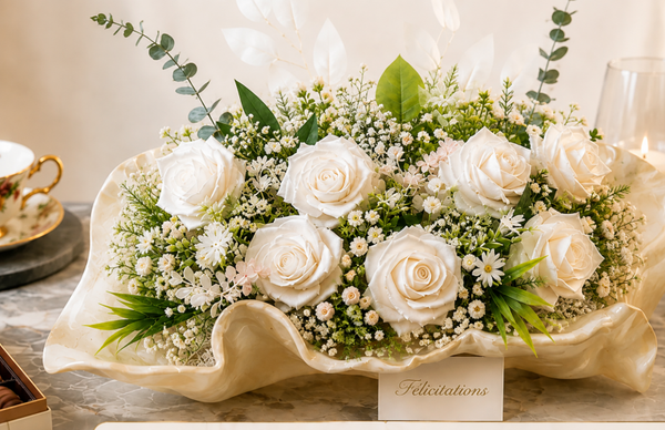 🌸 Composition Florale Élégante en Résine – Spécial Mariage 🌸
