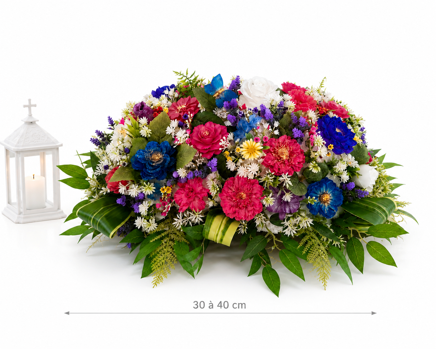 Bouquet funéraire taille 30 cm x 20 cm – Modèle vendu, création personnalisée sur commande