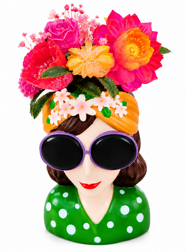 Vase Femme Bohème en Résine avec Fleurs Roses Colorées