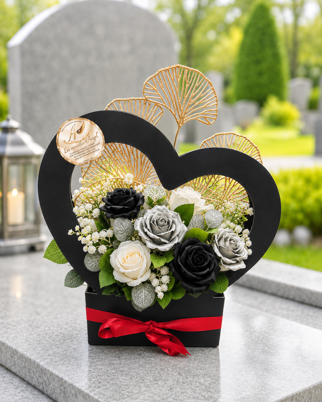 🖤 Composition Cœur – 6 Roses en Résine