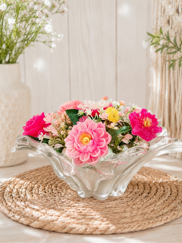 🌸 Bouquet éternel en résine dans un vase en verre – Composition florale artisanale
