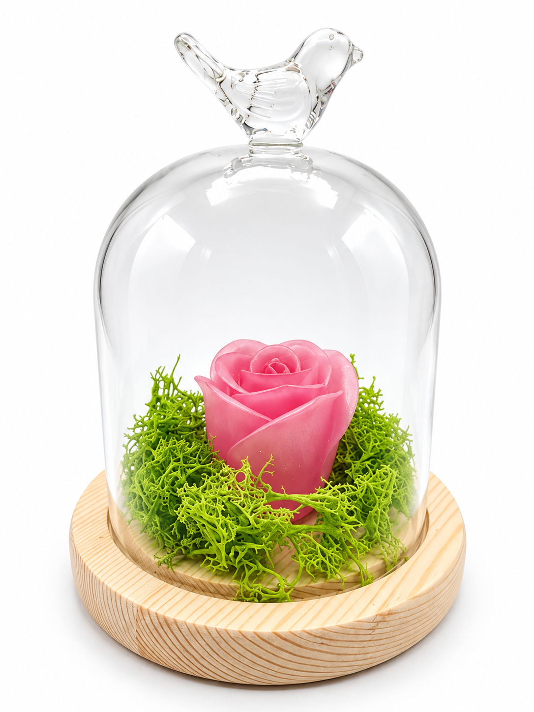 🌹 Rose Éternelle Rose sous Cloche – Décoration en Résine 🌹