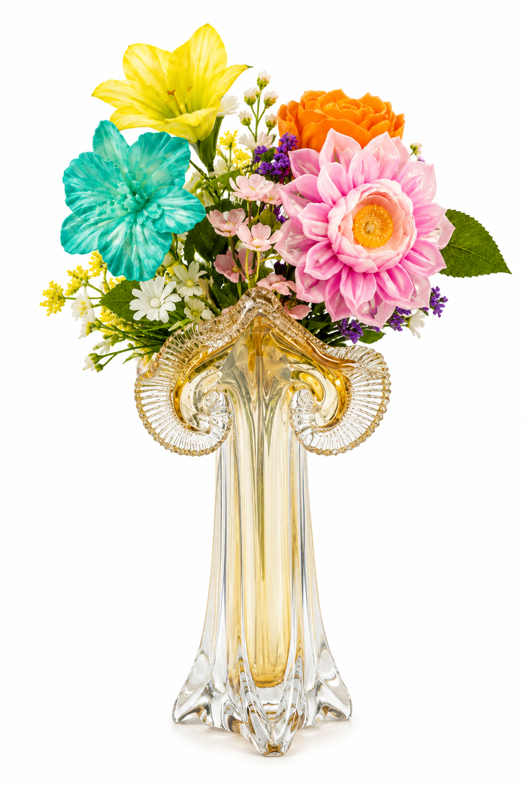Vase en Verre avec Fleurs en Résine