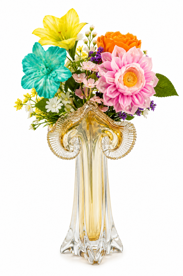 Vase en Verre avec Fleurs en Résine