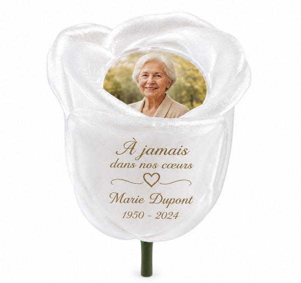 🕊️🌹 Rose immortelle en Résine – Hommage Personnalisé & Souvenir Éternel ✨