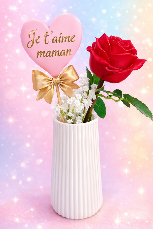 Vase blanc et sa rose main