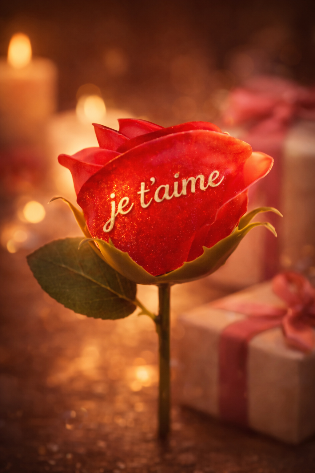 🌹 Rose éternelle « Je t’aime » en résine – décoration romantique