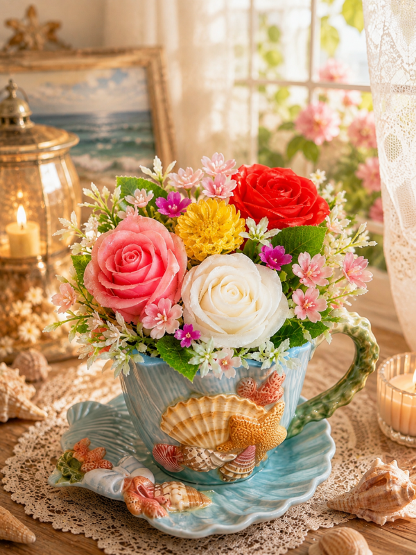 Tasse "Évasion Marine" & Roses Éternelles en Résine