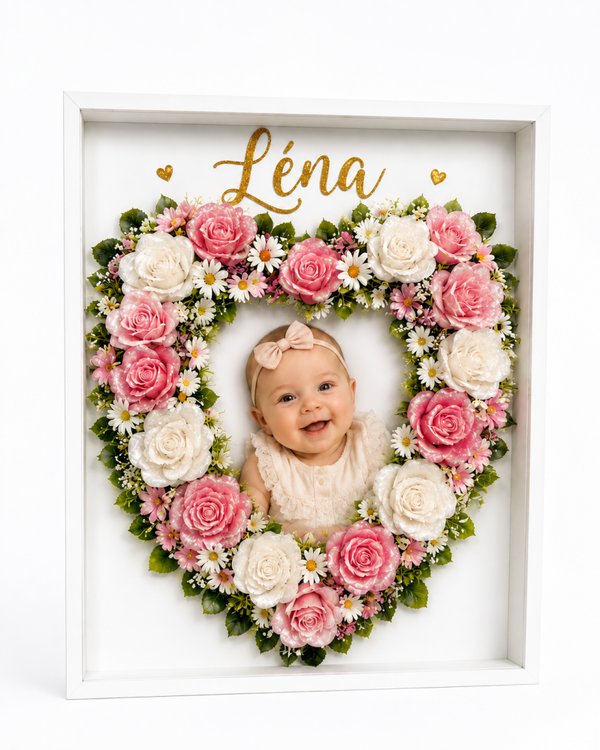 💕 Cadre floral personnalisé avec votre photo – Création unique 40 × 50 cm
