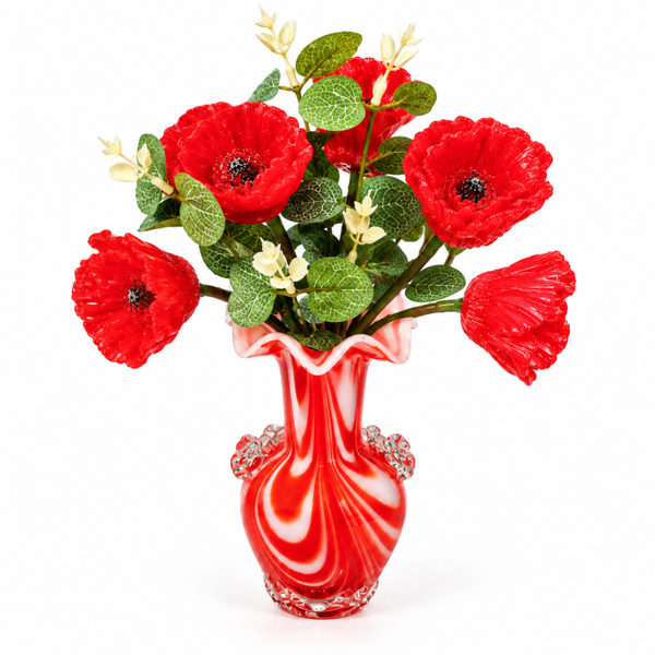 Bouquet de coquelicots rouges en résine avec vase décoratif