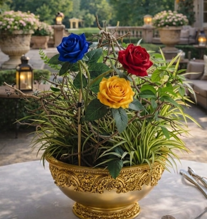 Roses solaires extérieur en résine – Composition lumineuse jardin