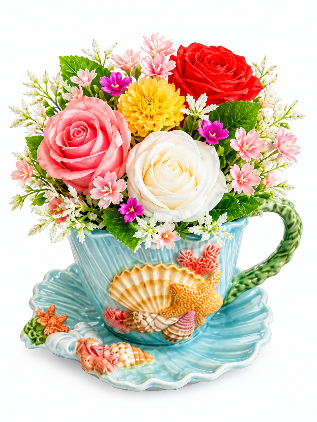 Tasse "Évasion Marine" & Roses Éternelles en Résine