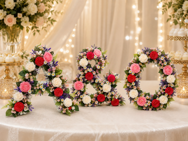 Lettre florale personnalisée en roses de résine – 50 cm