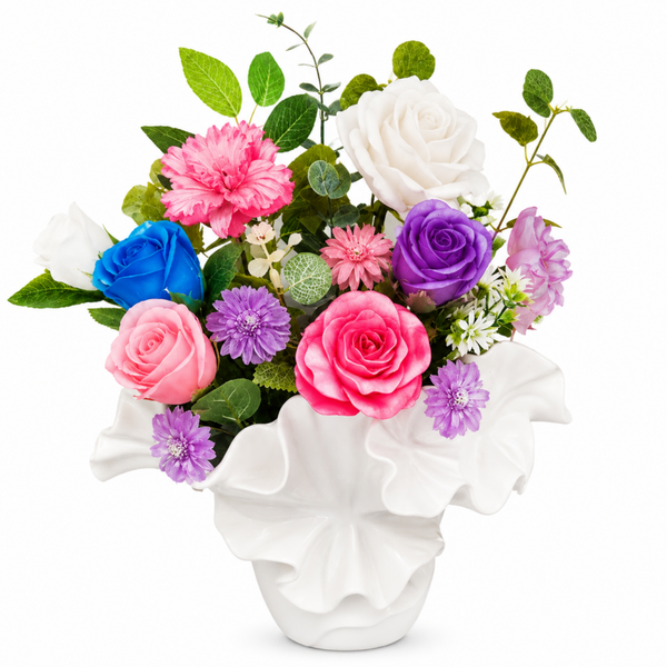 🌸Vase en Céramique Blanche avec Composition Florale en Résine🌸