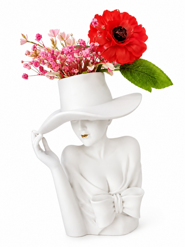🌸 Vase décoratif femme en résine avec fleur