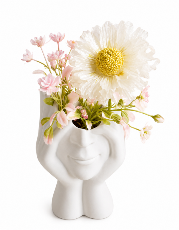 🌸 Vase visage  avec fleurs décoratives