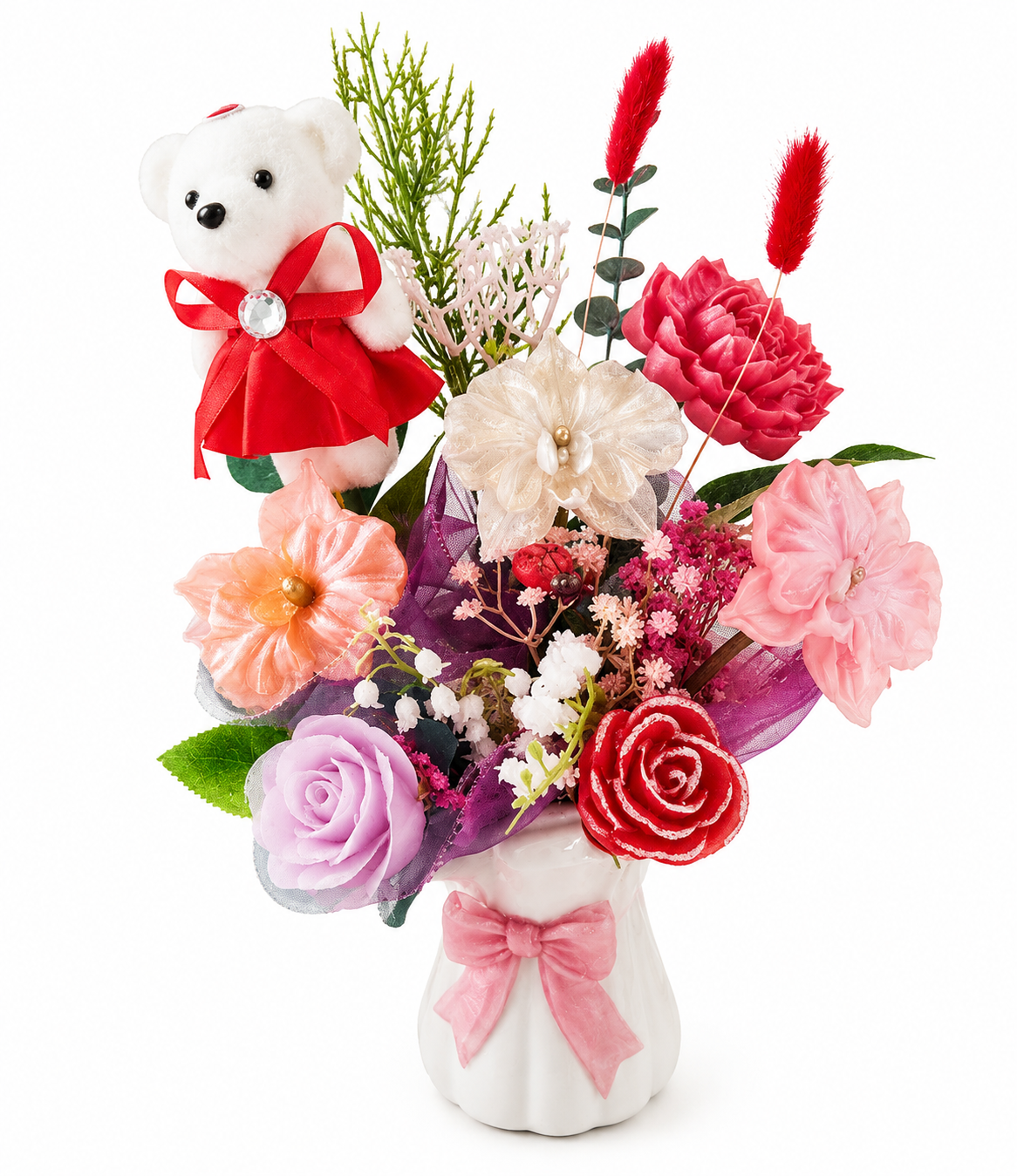 🌸 Bouquet en fleurs de résine & vase