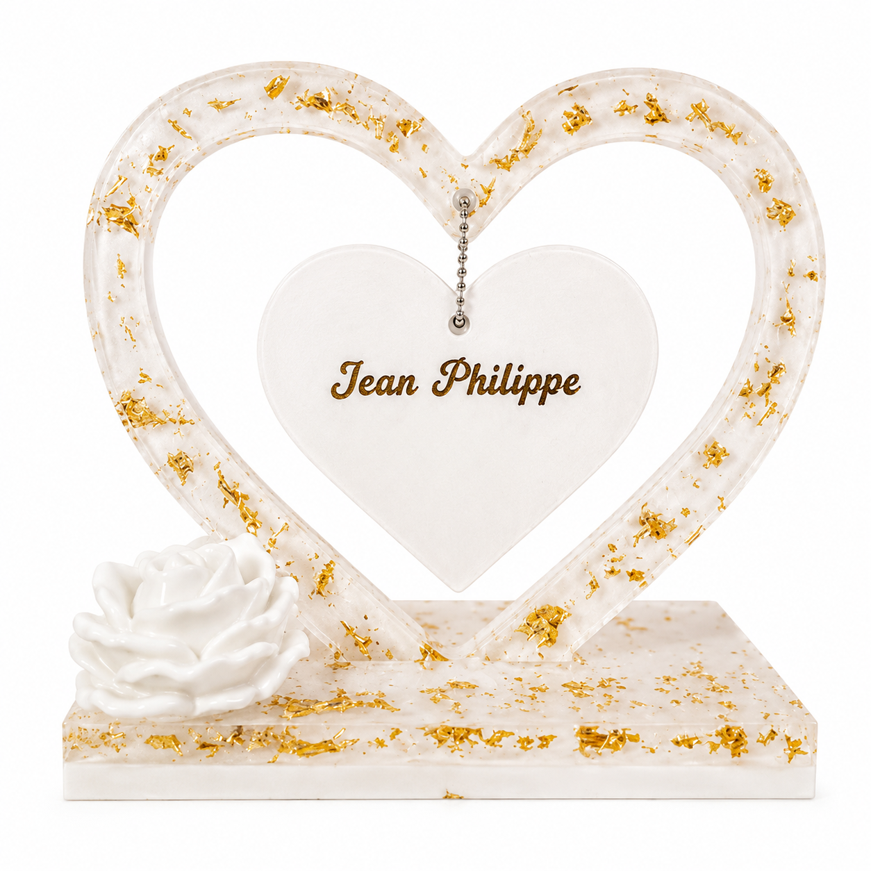 Cœur personnalisé avec prénom – Cadeau d’anniversaire avec rose au choix