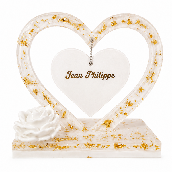 Cœur personnalisé avec prénom – Cadeau d’anniversaire avec rose au choix