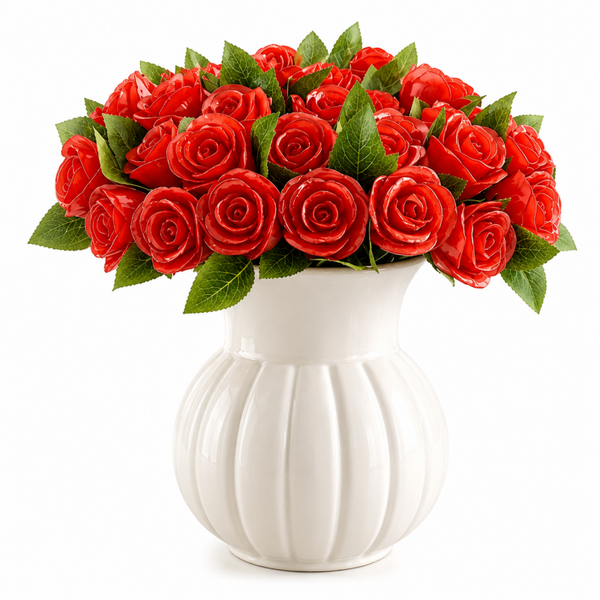 🌹 Vase en céramique avec bouquet de 40 roses rouges