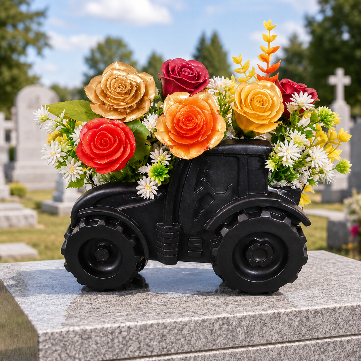 🚜 Vase en résine “Tracteur fleuri”