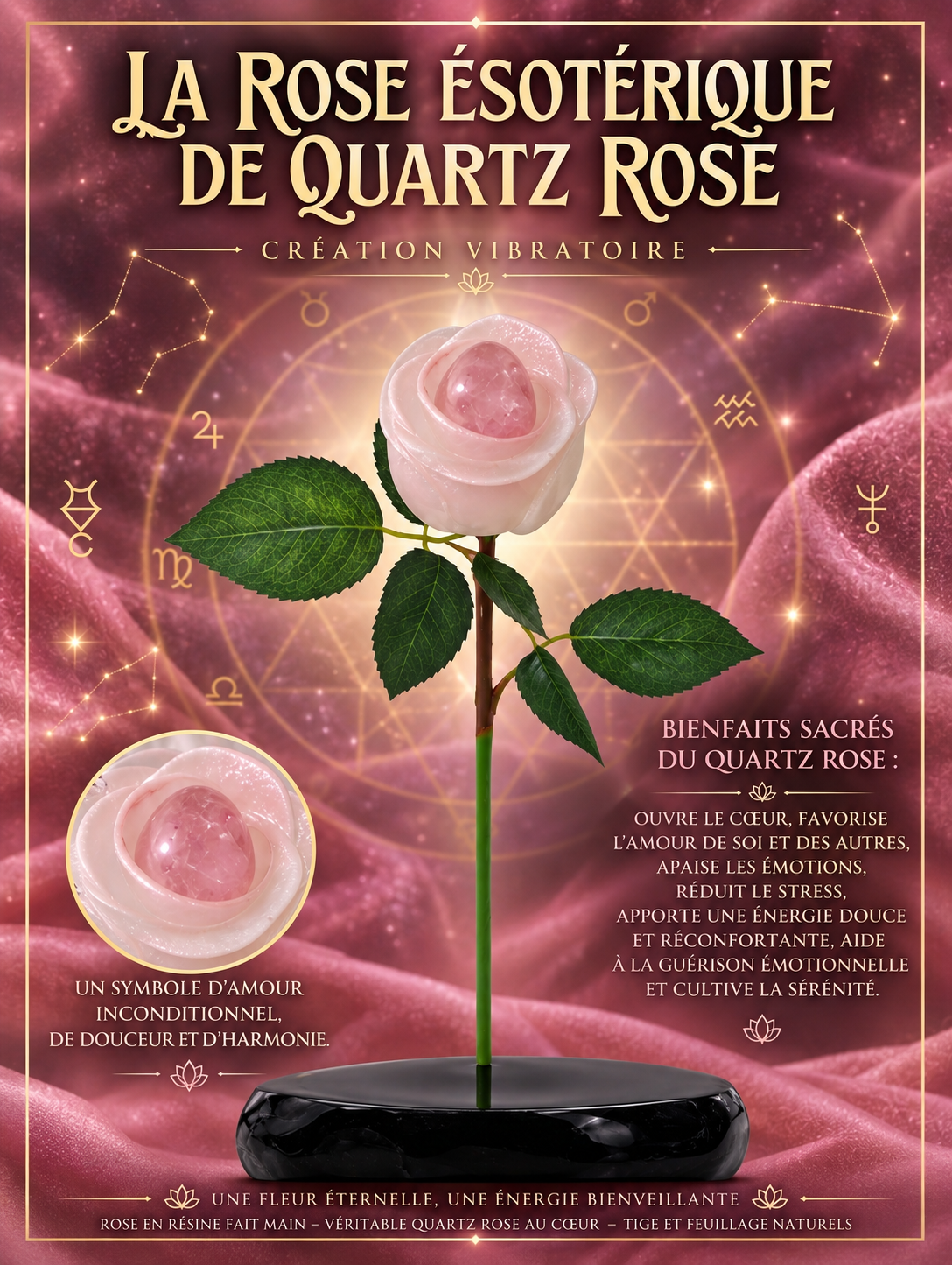 🌹 Rose Ésotérique de Quartz Rose – Création Vibratoire 💗