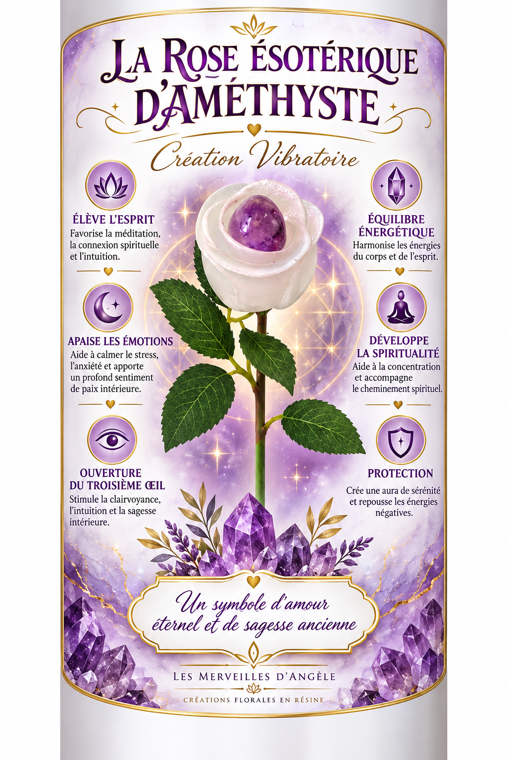 🌹 Rose Ésotérique d’Améthyste – Création Vibratoire ✨