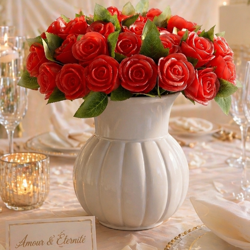 🌹 Vase en céramique avec bouquet de 40 roses rouges
