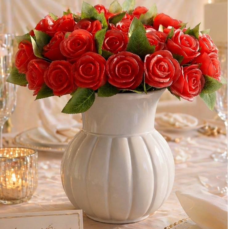 🌹 Vase en céramique avec bouquet de 40 roses rouges