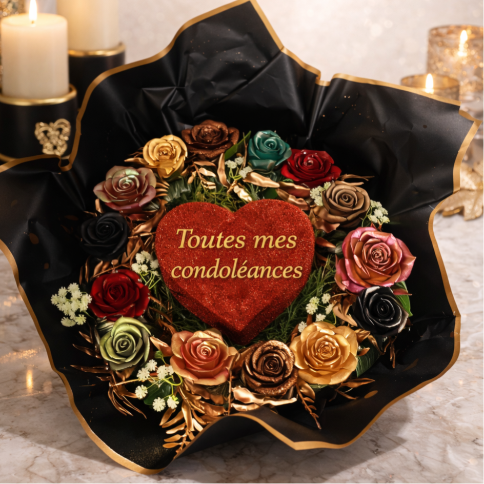 ❤️ Composition florale funéraire – Cœur personnalisé en fleurs de résine