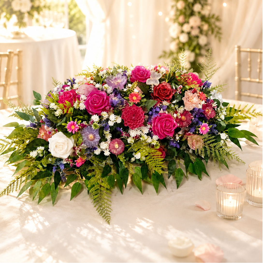 Centre floral de table de mariage 50 cm x 25 cm
