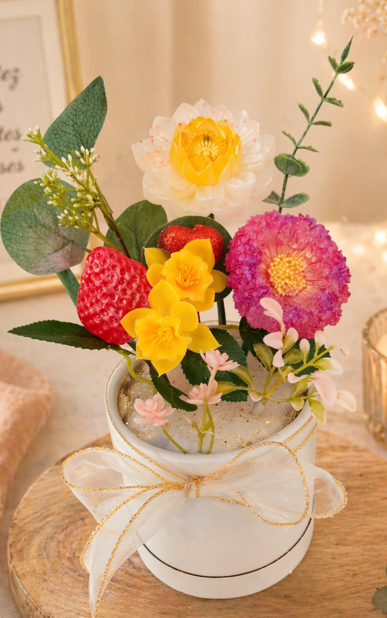 🌸 Composition florale en résine avec fraise décorative