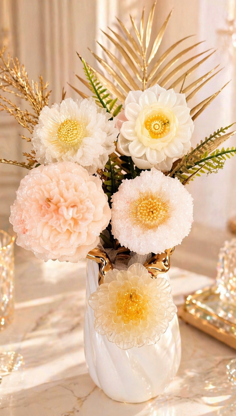 ✨🌸 Vase en résine fait main avec fleurs décoratives