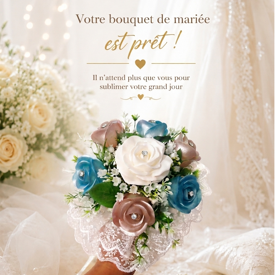 Bouquet de mariée éternel en résine – Couleur au choix