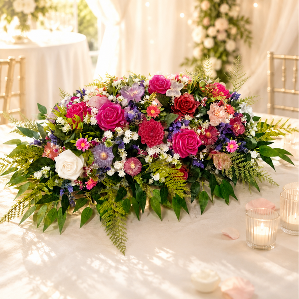 Centre floral de table de mariage 50 cm x 25 cm