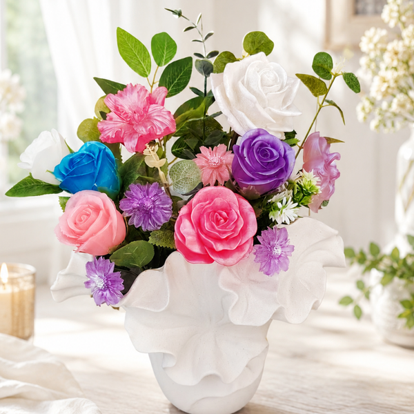 🌸 SUR COMMANDE Vase en Céramique Blanche avec Composition Florale en Résine – Décoration Élégante et Intemporelle 🌸
