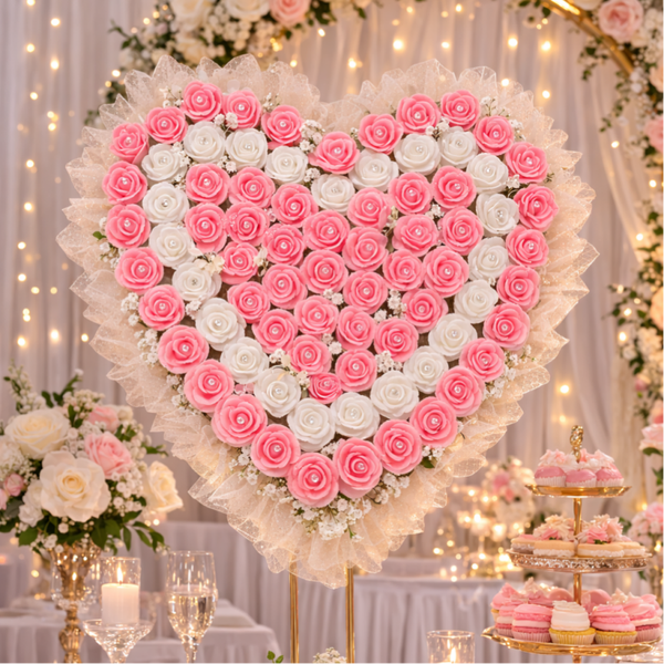 Cœur Floral Décoratif – Composition de Roses avec Strass