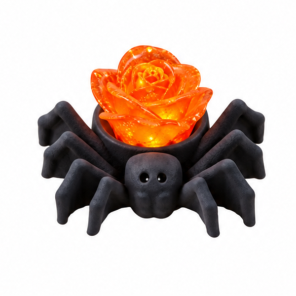 🕷️ Rose Phosphorescente Halloween & Support Araignée en Résine