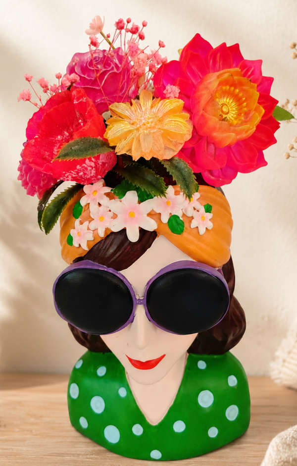 Vase Femme Bohème en Résine avec Fleurs Roses Colorées