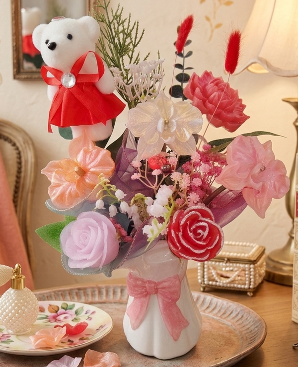 🌸 Bouquet en fleurs de résine & vase