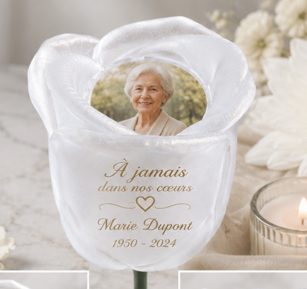 🕊️🌹 Rose Éternelle en Résine – Hommage Personnalisé & Souvenir Éternel ✨