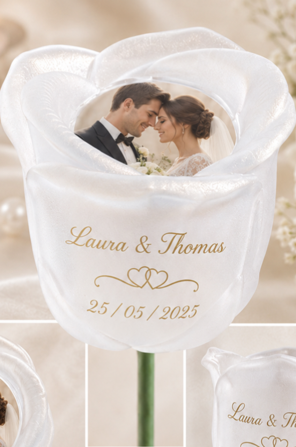 💍🌹 Rose Éternelle en Résine – Souvenir de Mariage Personnalisé ✨