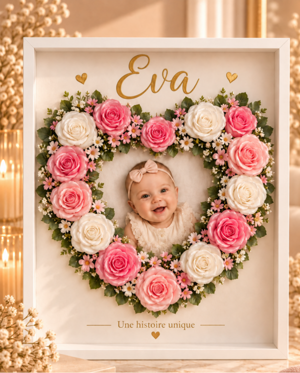 🌹 Cadre floral personnalisé – Roses en résine 🌹