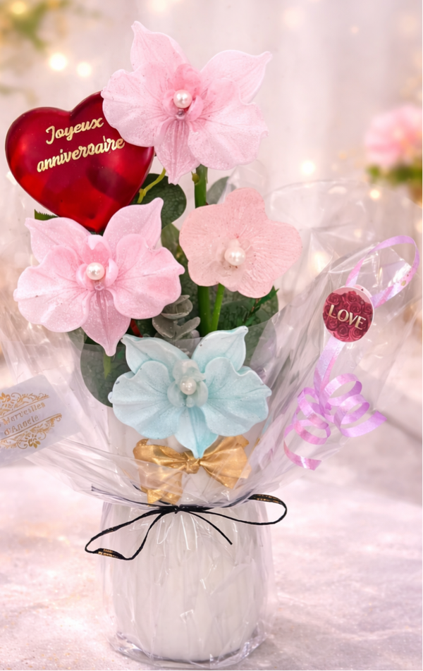 💖 Composition Florale en Résine – Vase & Cœur Éternel