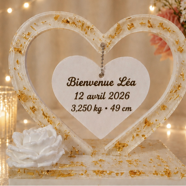 👶🤍 Cœur de naissance personnalisé en résine ✨